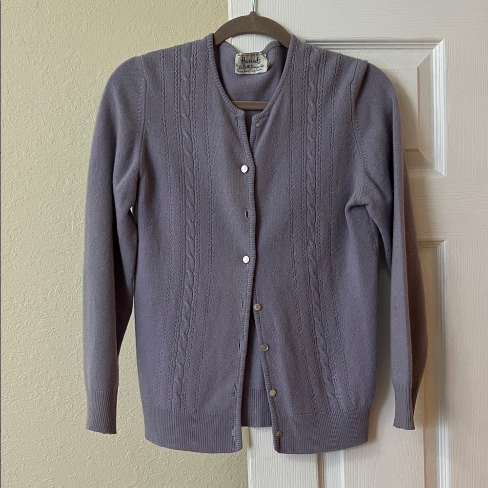 Harrods Lilac Cable-Trim Button-Front Cardigan